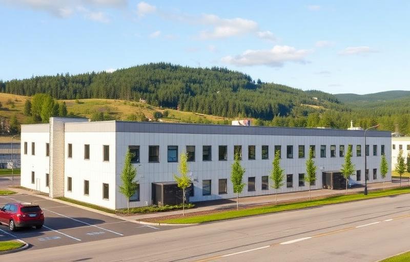 Minilager Bærum – lagerbygg med parkering og grønt landskap i Bærum kommune